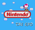 The ending screen, featuring Toad sitting upon the Nintendo logo (SNES)