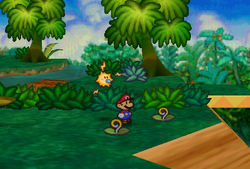 Mario finding Hearts from Heart Plant in Jade Jungle of Paper Mario.