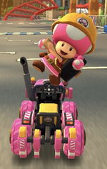 Builder Toadette performing a trick.