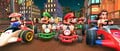 Various characters racing on the course