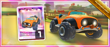 The Tanooki Kart from the Spotlight Shop in the Animal Tour in Mario Kart Tour