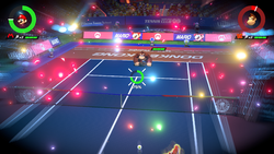 Mario performing a Zone Shot against Donkey Kong in Mario Tennis Aces