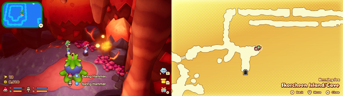 Mario and Luigi near a Sprite Bulb Nest on Skorcheen Island of Mario & Luigi: Brothership.