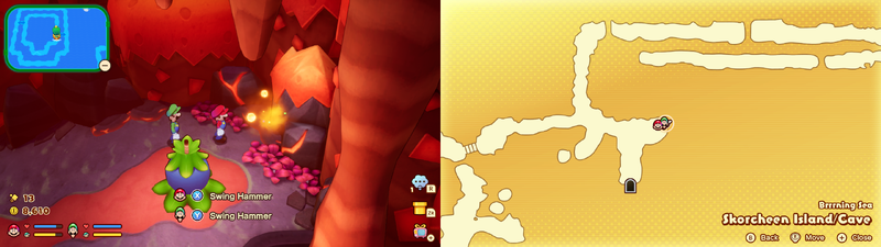 Mario and Luigi near a Sprite Bulb Nest on Skorcheen Island of Mario & Luigi: Brothership.