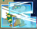 Bowser under the effects of the Frozen status ailment in Super Paper Mario