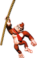 Artwork of Donkey Kong holding on a rope from Donkey Kong Country