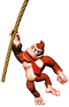 Artwork of Donkey Kong holding on a rope from Donkey Kong Country