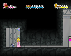 Princess Peach finding the Card Key in Floro Caverns of Chapter 5-4 of Super Paper Mario.