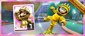 Luigi (Gold Knight) from the Spotlight Shop in the 2023 Anniversary Tour in Mario Kart Tour