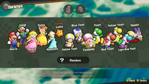 The character select screen for Super Mario Bros. Wonder – Nintendo Switch 2 Edition + Meetup in Bellabel Park.