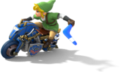 Artwork of Link riding the Master Cycle while holding the Boomerang for Mario Kart 8 Deluxe.