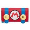 A leather wallet dawning Mario's signature emblem and overall straps
