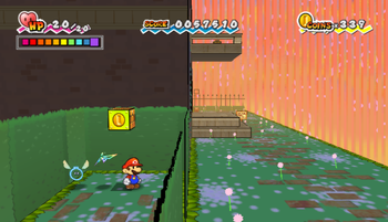 First ? Block in Merlee's Mansion of Chapter 2-2 of Super Paper Mario.