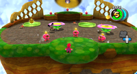 Mario on the Queen Bee Planet in the Honeyhop Galaxy.
