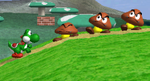 A screenshot of Goombas in Super Smash Bros. Melee