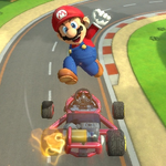Mario performing a trick in Mario Kart 8.