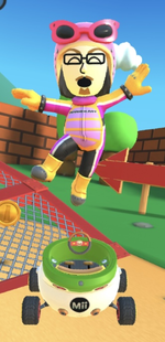 The Roy Mii Racing Suit performing a trick.