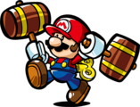 Mini Mario holding a pair of hammers