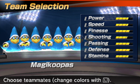 Magikoopa's stats in the soccer portion of Mario Sports Superstars