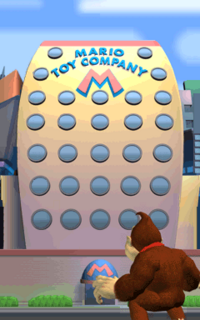 Donkey Kong overlooking at the Mario Toy Company building.