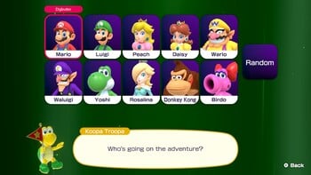 The character select screen for Mario Party Superstars.