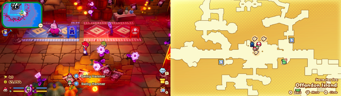 Mario and Luigi near 3 Sprite Bulb Nests on Offandon Island of Mario & Luigi: Brothership.