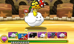 Screenshot of Spiny Egg & Lakitu as the alternative boss of World 3-Castle, from Puzzle & Dragons: Super Mario Bros. Edition.