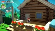 Mario at a log cabin