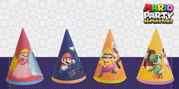 Banner for a set of printable Mario Party Superstars party hats