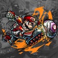 Artwork of Mario for Mario Strikers: Battle League, used in an opinion poll on Super Mario games for the Nintendo Switch family of systems