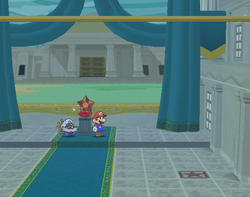 Mario near the Garnet Star in Poshley Sanctum of Paper Mario: The Thousand-Year Door.