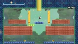 A section of the Dizzy Dash Down with Topple Rocks and Brick Blocks from the attraction Mysterious! Maze Race from the game Super Mario Bros. Wonder – Nintendo Switch 2 Edition + Meetup in Bellabel Park