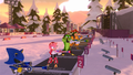 Metal Sonic, Amy, Vector, and Bowser participate in the Biathlon event.