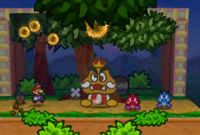 The battle with the Goomba King in Paper Mario