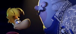 Rayman and the Phantom before the battle in Mario + Rabbids Sparks of Hope