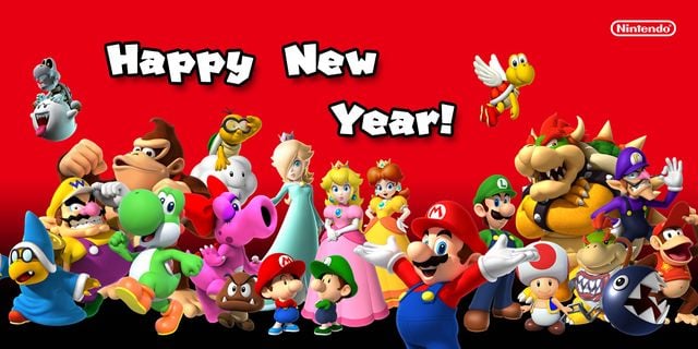 Group artwork of Super Mario characters posted by Nintendo on social media channels in celebration of New Year 2017