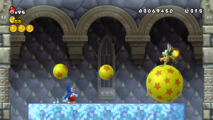 Mario battling Lemmy Koopa