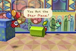 Mario finding a Star Piece near a prism in Shy Guy's Toy Box in Paper Mario