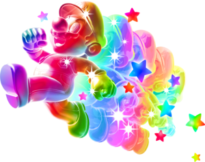 Artwork of Rainbow Mario from Super Mario Galaxy (Reused in Super Mario Galaxy 2 and Super Mario Galaxy + Super Mario Galaxy 2)