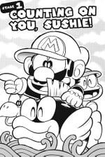 Mario on Sushie from the English Super Mario-kun compilation, Super Mario Manga Mania.