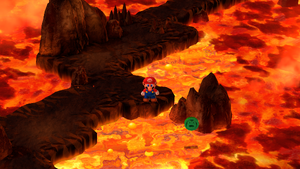 Mario finding first Frog Coin in Barrel Volcano of Super Mario RPG.