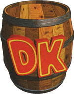 Artwork of a DK Barrel from Donkey Kong Country 2: Diddy's Kong Quest, also used for Donkey Kong Country 3: Dixie Kong's Double Trouble!