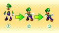 Luigi sprite taken apart and then resembled into a new pose.