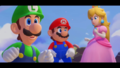 Luigi, Mario, and Princess Peach dancing during the beach party