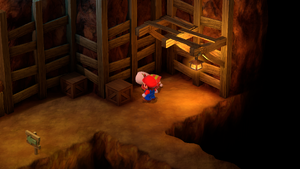 First Crook leaving behind a Flower Tab after being defeated in the mines of Moleville of Super Mario RPG.