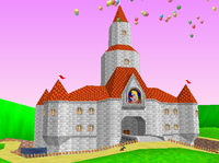 Peach's castle from the Royal Raceway track in Mario Kart 64.