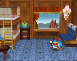 End scene of Pennington riding inside a passenger car of the Excess Express in Paper Mario: The Thousand-Year Door.