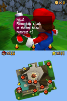 A Bob-omb Buddy shows Mario the location of every Red Coin in Super Mario 64 DS.