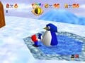 Mario delivering Tuxie to the Mother Penguin in Super Mario 64