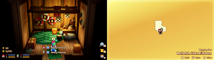 Mario and Luigi near wooden crates containing 2 10-Coins on Bulbfish Island of Mario & Luigi: Brothership.
